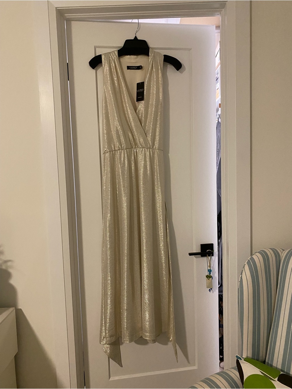 Ralph Lauren Ivory Sequin V-Neck Maxi Dress